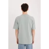 Defacto D5508 Gri Boxy Fit Bisiklet Yaka Baskılı Kısa Kollu Ağır Kumaş Tişört