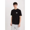 Defacto D5516 Siyah Regular Fit Bisiklet Yaka Baskılı Kısa Kollu Ağır Kumaş Tişört
