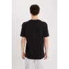 Defacto D5516 Siyah Regular Fit Bisiklet Yaka Baskılı Kısa Kollu Ağır Kumaş Tişört