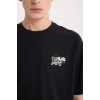 Defacto D6790 Siyah Tom & Jerry Boxy Fit Bisiklet Yaka Sırt Baskılı Kısa Kollu Tişört