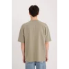 Defacto X3926 Haki Oversize Geniş Kalıp Bisiklet Yaka Kısa Kollu Ağır Kumaş Tişört