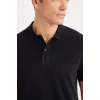 Defacto C1293 Siyah Regular Fit Basic Düz Kısa Kollu Pike Polo Tişört