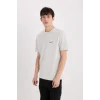 Defacto D5514 Gri Regular Fit Bisiklet Yaka Baskılı Kısa Kollu Ağır Kumaş Tişört