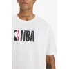 Defacto W6365 Ekru DeFactoFit NBA Wordmark Oversize Geniş Kalıp Bisiklet Yaka Kısa Kollu Tişört
