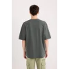 Defacto X3926 Yeşil Oversize Geniş Kalıp Bisiklet Yaka Kısa Kollu Ağır Kumaş Tişört