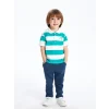 LCW Kids EKRU Polo Yaka Kısa Kollu Çizgili Erkek Bebek Tişört ve Pantolon 2li Takım