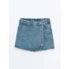 LCW Kids MAVİ Beli Lastikli Kız Çocuk Denim Görünümlü Şort Etek
