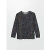 LC WAIKIKI KAHVERENGİ Bisiklet Yaka Desenli Uzun Kollu Kadın Bluz
