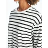 XSIDE EKRU Bisiklet Yaka Çizgili Uzun Kollu Kadın Tişört