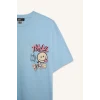 Defacto D9122 Mavi Coool SmileyWorld Oversize Geniş Kalıp Bisiklet Yaka Baskılı Kısa Kollu Tişört