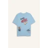 Defacto D9122 Mavi Coool SmileyWorld Oversize Geniş Kalıp Bisiklet Yaka Baskılı Kısa Kollu Tişört