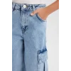 Defacto D9694 Mavi Kız Çocuk Wide Leg Kargo Geniş Paça Pamuklu Jean Pantolon