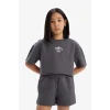 Defacto E0730 Antrasit Kız Çocuk 2li Takım Baskılı Kısa Kollu Tişört Şort