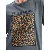 LCW Vision ANTRASİT Bisiklet Yaka Leopar Desenli Kadın Tişört