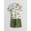 LCW Kids Bej Baskılı Erkek Çocuk Gömlek ve Şort 2li