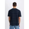 Defacto E0592 Lacivert %100 Pamuk Boxy Fit Bisiklet Yaka Baskılı Kısa Kollu Tişört