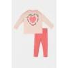 Defacto E5715 Pembe Kız Bebek 2li Takım Kalp Baskılı Uzun Kollu Tişört Beli Lastikli Alt