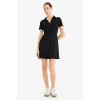 Defacto E5327 Siyah Coool Polo Yaka Fitilli Kaşkorse Kısa Kollu Mini Elbise