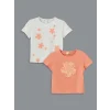 LCW Kids Ekru Bisiklet Yaka Çiçekli Kız Çocuk Tişört 2li