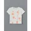 LCW Kids Ekru Bisiklet Yaka Çiçekli Kız Çocuk Tişört 2li