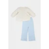 Defacto E5708 Ekru Kız Bebek 2li Takım Çiçekli Müslin Uzun Kollu Bluz Beli Lastikli Geniş Bol Paça Pantolon
