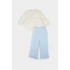 Defacto E5708 Ekru Kız Bebek 2li Takım Çiçekli Müslin Uzun Kollu Bluz Beli Lastikli Geniş Bol Paça Pantolon