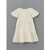 LCW Kids Ekru Basic Müslin Büzgülü Kız Çocuk  Elbise