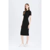 Defacto E6926 Siyah Bodycon Vücudu Saran Bisiklet Yaka Basic Düz Fitilli Kaşkorse Kısa Kollu Midi Elbise