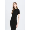 Defacto E6926 Siyah Bodycon Vücudu Saran Bisiklet Yaka Basic Düz Fitilli Kaşkorse Kısa Kollu Midi Elbise