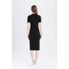 Defacto E6926 Siyah Bodycon Vücudu Saran Bisiklet Yaka Basic Düz Fitilli Kaşkorse Kısa Kollu Midi Elbise