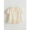 LCW Kids Ekru Kız Çocuk Dantel Yaka Pamuklu Bluz
