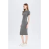 Defacto E6926 Antrasit Bodycon Vücudu Saran Bisiklet Yaka Basic Düz Fitilli Kaşkorse Kısa Kollu Midi Elbise
