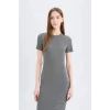Defacto E6926 Antrasit Bodycon Vücudu Saran Bisiklet Yaka Basic Düz Fitilli Kaşkorse Kısa Kollu Midi Elbise