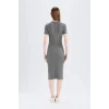 Defacto E6926 Antrasit Bodycon Vücudu Saran Bisiklet Yaka Basic Düz Fitilli Kaşkorse Kısa Kollu Midi Elbise