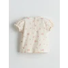 LCW baby Ekru Fırfırlı Çiçekli Kız Bebek Bluz ve Pantolon 2li