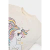 Defacto E5558 Ekru Kız Bebek 2li Takım Unicorn Baskılı Uzun Kollu Tişört İspanyol Paça Tayt