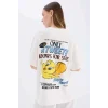 Defacto D9119 Beyaz Coool Looney Tunes Oversize Geniş Kalıp Bisiklet Yaka Baskılı Kısa Kollu Tişört