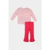 Defacto E5730 Kırmızı Kız Bebek 2li Takım Çizgili Uzun Kollu Tişört İspanyol Paça Tayt