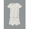 LCW baby Ekru Kiraz Baskılı Kız Bebek Şortlu Pijama Takım