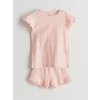 LCW baby Pembe Bisiklet Yaka Kız Bebek Şortlu Pijama Takımı