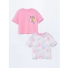 LCW Kids Pembe Bisiklet Yaka Kız Çocuk Tişört 2li