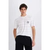 Defacto E0592 Beyaz %100 Pamuk Boxy Fit Bisiklet Yaka Baskılı Kısa Kollu Tişört