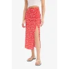 Defacto F0526 Kırmızı A Kesim Desenli Yüksek Bel Yırtmaçlı Midi Etek