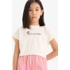 Defacto E3819 Ekru Kız Çocuk 2li Takım Baskılı Kısa Kollu Tişört Beli Lastikli Şort