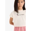 Defacto E3819 Ekru Kız Çocuk 2li Takım Baskılı Kısa Kollu Tişört Beli Lastikli Şort
