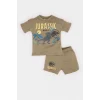 Defacto E6922 Haki Erkek Bebek Jurassic World 2li Takım Kısa Kollu Tişört Beli Lastikli Şort