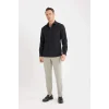 Defacto D7246 Siyah Modern Fit Polo Yaka Dokulu Esnek Kumaş Uzun Kollu Gömlek