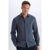 Defacto D7246 Gri Modern Fit Polo Yaka Dokuma Uzun Kollu Gömlek