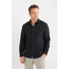 Defacto D7246 Siyah Modern Fit Polo Yaka Dokulu Esnek Kumaş Uzun Kollu Gömlek