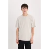 Defacto D5507 Gri Boxy Fit Bisiklet Yaka Ütü Gerektirmeyen Nefes Alabilen Baskılı Kısa Kollu Ağır Kumaş Tişört